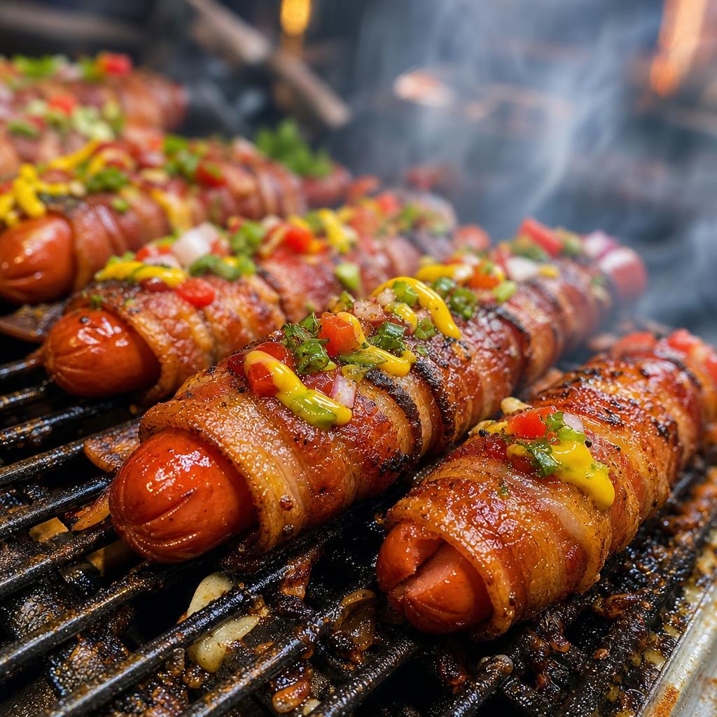 Bacon wrapped hot dogs